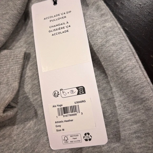 ALO accloade 1/4 zip pullover - heather gray NWT sz M - Picture 10 of 10